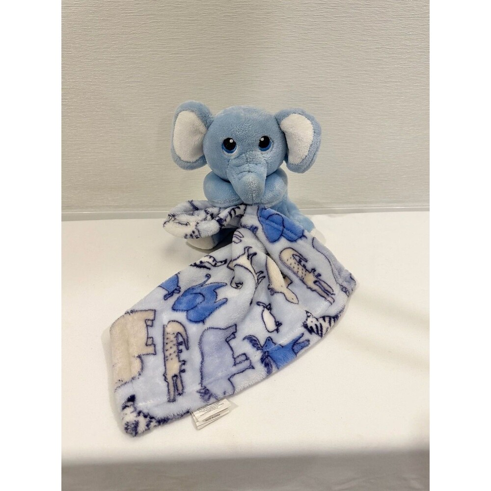 Little Beginnings Elephant Lovey Security Blanket Blue Safari Print Plush